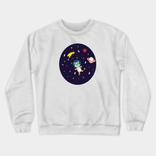 Kawaii astronaut dog in space with planets stars and bones Crewneck Sweatshirt